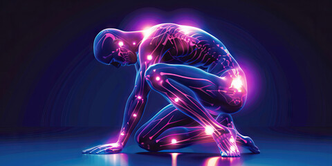 Chronic Fatigue Syndrome: The Persistent Exhaustion and Muscle Pain - Imagine a person sitting tiredly, with heavy, aching muscles highlighted