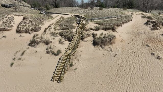 Slight down angle view of a newly built addition to the beach access system.