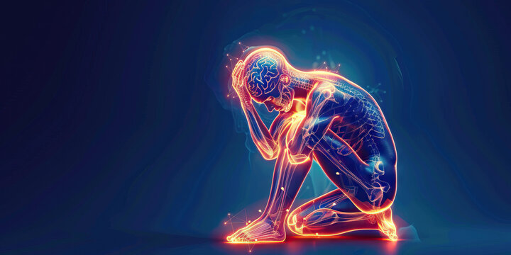 Chronic Fatigue Syndrome: The Persistent Exhaustion and Muscle Pain - Imagine a person sitting tiredly, with heavy, aching muscles highlighted