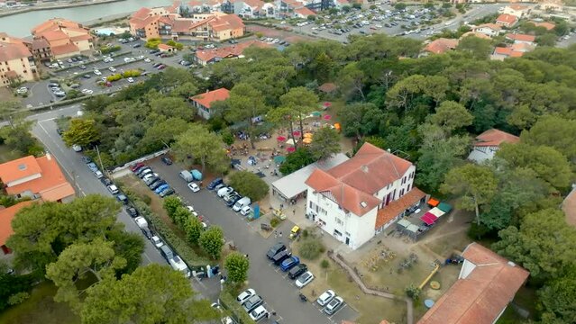 Hotel and restaurant in Hossegor filmed with a drone, with Capbreton as background