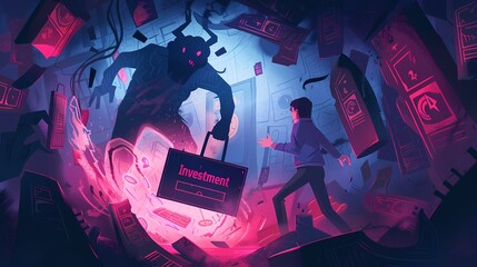 Investment Fraud Looms, Fisheye Illustration, Scammer