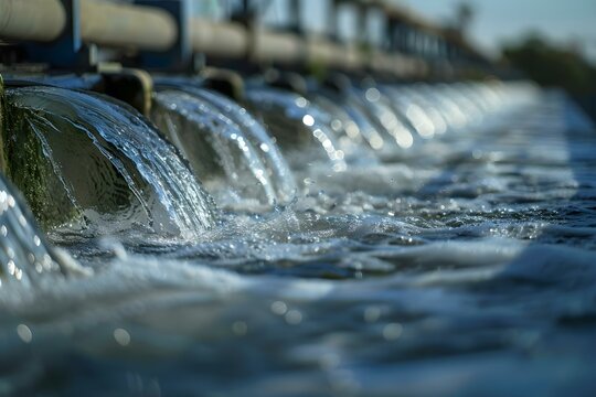 Treating Water at an Industrial Wastewater Treatment Plant Before Discharge. Concept Treatment Process, Water Quality Control, Industrial Discharge Regulations, Effluent Monitoring