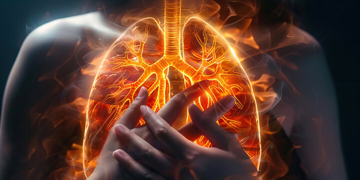 Pleurisy: The Chest Pain and Difficulty Breathing - Picture a person holding their chest with a pained expression, with highlighted lungs and difficulty breathing lines