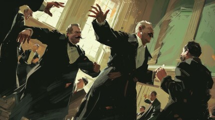 Illustration capturing the intense atmosphere of a bitter fight over judicial appointments - obrazy, fototapety, plakaty
