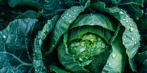 A green cabbage with water drops on it.......
