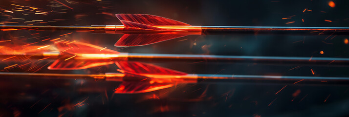 A dynamic image of a fiery arrow speeding forwards with sparks, emphasizing concepts such as target, success, and speed