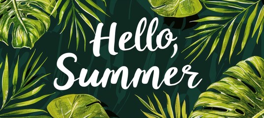 Summer sale banner with abstract background and  hello, summer  text in vector style illustration