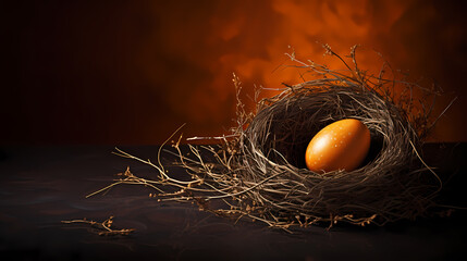 An egg in an empty nest symbolizes the first step in starting a family