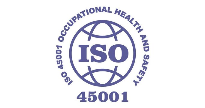 ISO 45001 standard animated stamp, occupational health and safety certified symbol, transparent background footage