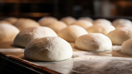 Unbaked bread dough in a bakery