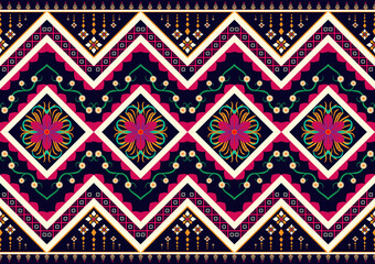 Ethnic tribal fabric pattern colorful vintage style. Use for ceramic, carpet, clothing, print, batik, wallpaper. Vector graphic pattern design.