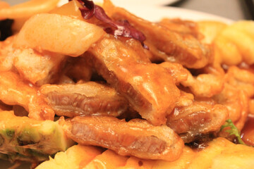 sweet and sour pork on a plate