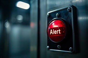 Red lamp or button on black panel with Alert