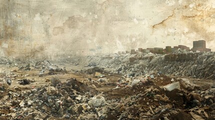 Fototapeta premium An artistic representation of a landfill depicting the negative impact of improper waste disposal and the importance of recycling to divert materials from such landfills..