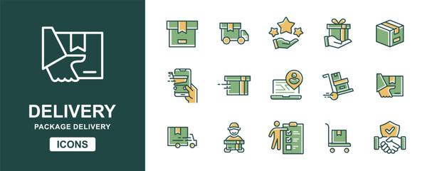 shipping package delivery icon vector set courier cargo shipment service transport express signs illustration