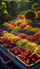 Assortment of various fruits for sale.Minimal creative food concept.Flat lay.