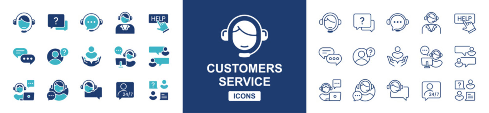 online support assistance icon vector set virtual customer service agent helping technical solution client care signs illustration