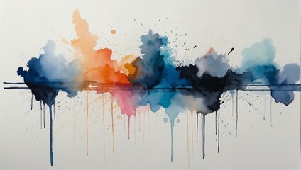 An energetic and vivid abstract watercolor painting with dynamic splashes of ink across the canvas