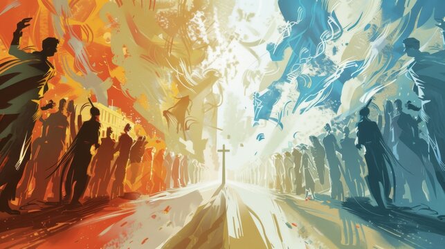 Illustration capturing the intense atmosphere of a divisive church vs state separation row