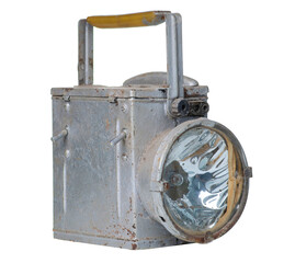 Old metal railroad lantern on white background isolation