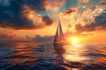 Red sailboat at sunset