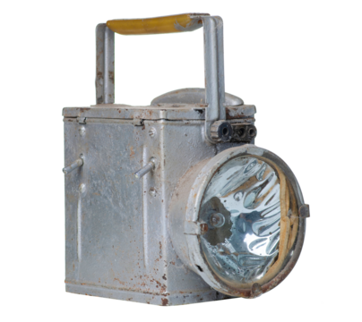 Old metal railroad lantern on white background isolation