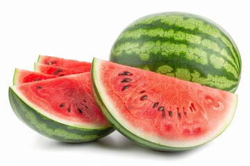 Ripe watermelon whole and sliced white background