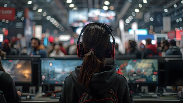 Gaming expo showcasing industry events competitions and liveaction players in global settings. Concept Gaming Expo, Industry Events, Competitions, Live Action Players, Global Settings