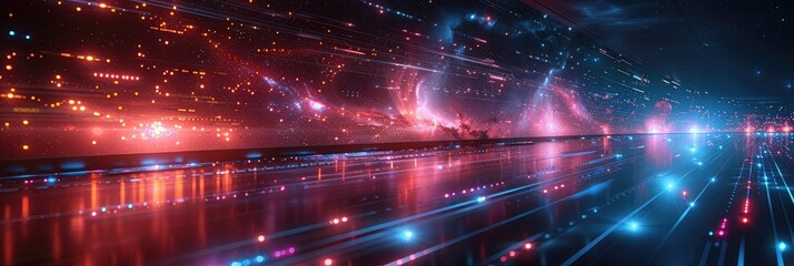 Fototapeta premium Light speed effects, Particle wave background, digital network background, website banner, big data network connection background
