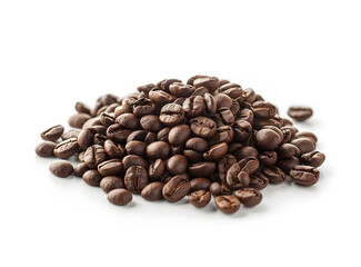 Pile of coffee beans isolated on white background 