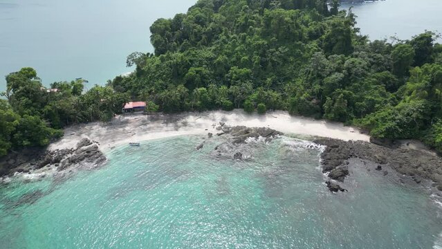 Picturesque beach on the tiny island Isla Playa Blanca next to Utr&iacute;a Bay near Bah&iacute;a Solano in the Choc&oacute; department on the Pacific Coast in Colombia