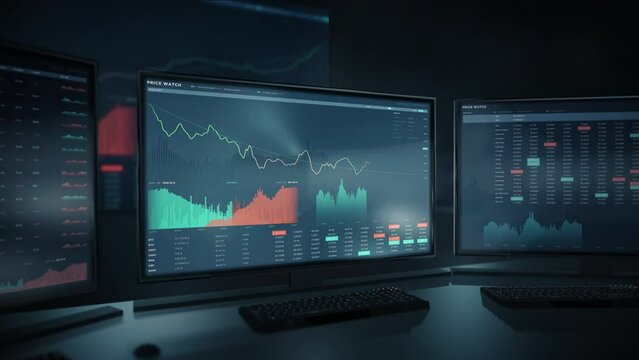 Inspecting Money Currency Value Dropping In Modern Price Watch Software. Currency Price Decreasing On Graph. Economic Money Currency. Falling Money Price Indicator. Banking. Finance Data