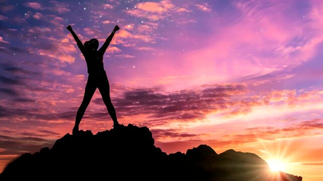 A Scene of success standing young girl, animated illustration motion video repeating 4k	
