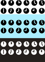 minimal set fo clocks  icons vector sign illustration,from 24 hours ,o'clock,am,pm,say,night 