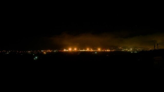 Night timelapse on Tenerife Norte airport near La Laguna on Tenerife, Canary Islands