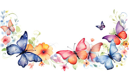 Digital vintage watercolor butterflies and flowers abstract graphic poster web page PPT background