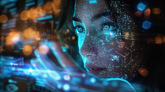 Innovative holographic SEO display in an editorial photography style.