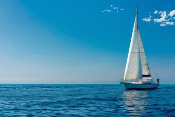 Sailing boat with white sails in the Mediterranean Sea