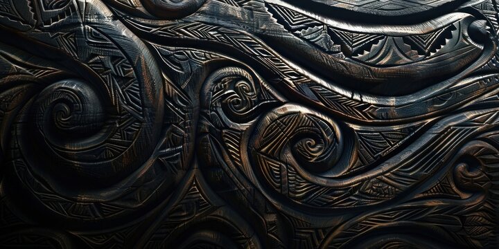 Maori carving design on wood, typical for Maori cultural artifacts, Matariki, banner, copy space