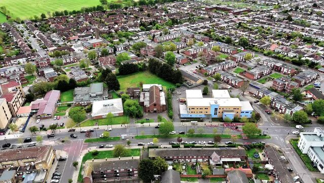 Flying over a church on Manford Way in Hainault