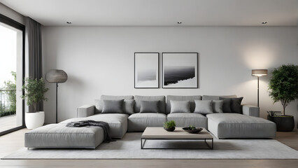 Fototapeta premium modern living room interior with sofa inspired by grey and white color AI generated