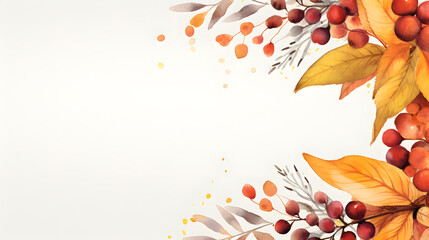 Digital vintage watercolor autumn leaves and berries abstract graphic poster web page PPT background