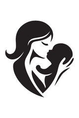 Mother holding her baby, mother's day, baby care silhouette icon in vector  format