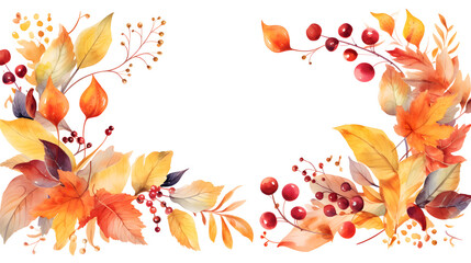 Digital vintage watercolor autumn leaves and berries abstract graphic poster web page PPT background