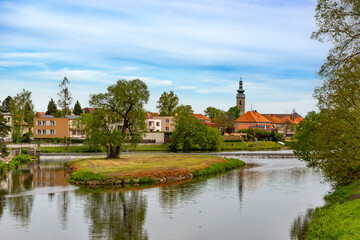 Naklejka na ściany i meble City Sobeslav and Luznice river in southern Bohemia.