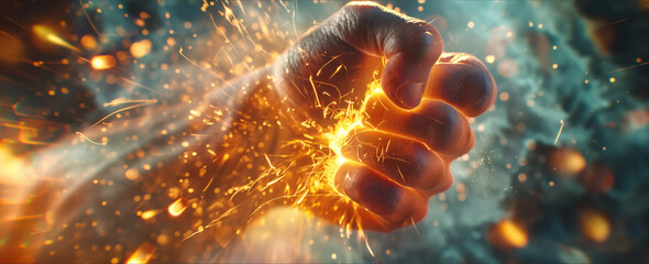 Powerful punch dynamic special effects energy radiating from the impact point.
