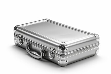 Silver briefcase with shadow on white background