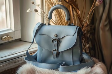 Sky blue leather purse