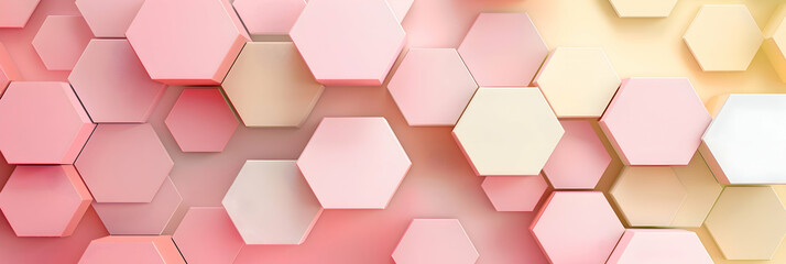 A tranquil composition of hexagons blending into each other, in subtle pastel colors of pink and pale yellow, mimicking a peaceful, airy atmosphere