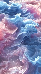 Visualize an abstract art creation inspired by aerial landscapes, showcasing a harmonious blend of soft pastel hues and intricate textures, brought to life with innovative projection mapping technique